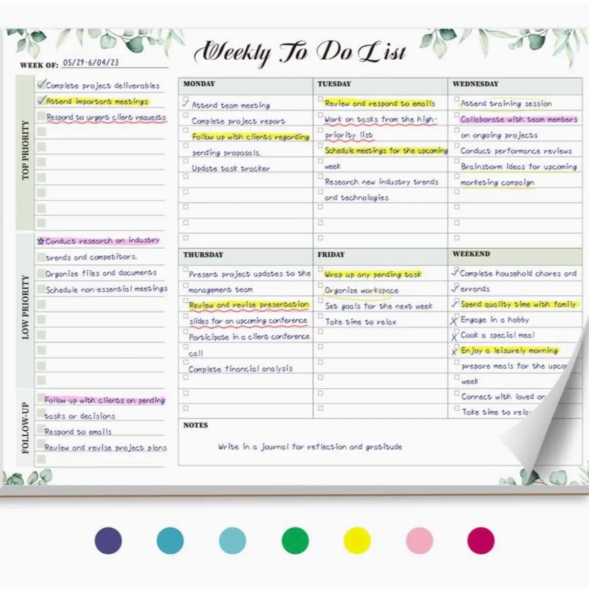 Weekly To Do List Notepad with 52 Tear Off Sheets（8.5"×11"）- Undated Weekly Desk Planner for Women & Man,Work and Home