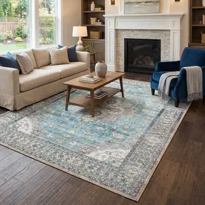 Vintage Floral Print Oriental Rug Bohemian Style Low-Pile Non-Slip Washable Soft Indoor Floor Covering for Dining Rooms Bedrooms Offices Farmhouses Laundry Rooms Hallways decor