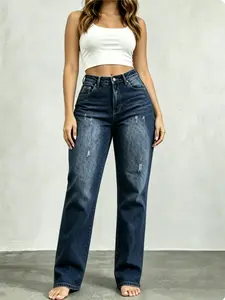 Women's Versatile Mid-low Waist Denim Stretch Straight Leg Jeans,Simple Style Multi-pocket Denim Trousers for Women,YLD01 Classic Women's Pants, Daily Urban Fashion Wear