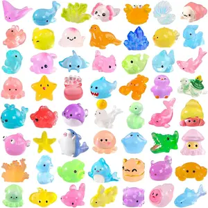 60PCS Luminous Mini Resin Animals 60 Styles Tiny Sea Animals Glow in The Dark Miniature Little Ocean Figures to Hide Small Plastic Animal for Party Favors Bag Fillers Garden Dollhouse Decor