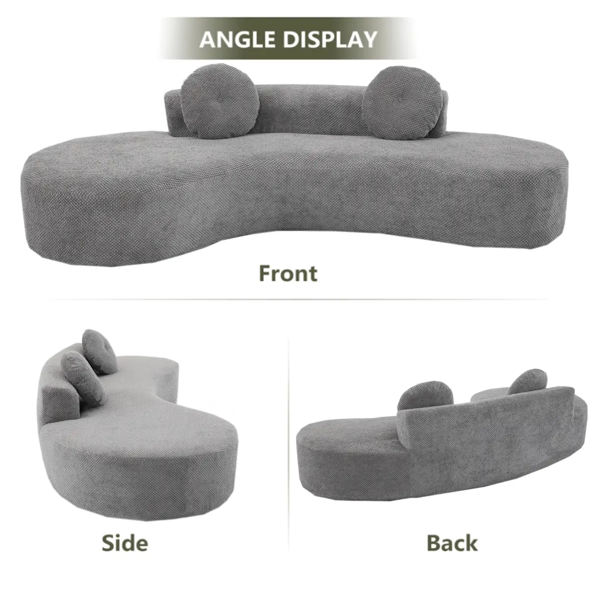 Gray Cloud Couch 1055 Curved Sofa 3 4 Seater Modern Minimalist Corduroy Couch with 2 Pillows No Assembly Required for Bedroom