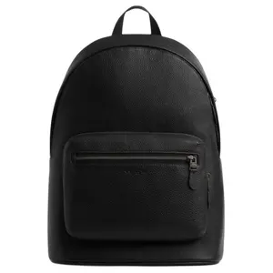 COACH West 32 Pebbled Leather Backpack with Zipper Closure for Men in Bronze and Black