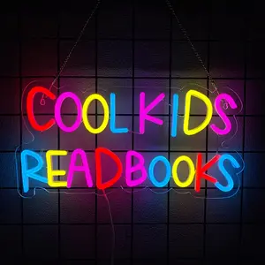 Cool Kids Read Books Neon Sign Reading Corner for Kids Neon Signs for Wall Decor LED Light Library Classroom Book Club Christmas Gift for Teens USB Powered Easy Hanging ﻿