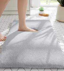 Bathroom Rug 24" x 17" Light Grey – Thick Elastic Foam Bath Mat, Ultra-Soft Plush Fluffy Microfiber, Non-Slip, Quick-Dry, Highly Absorbent & Machine-Washable Floor Mat for Tub, Shower, and Home Décor