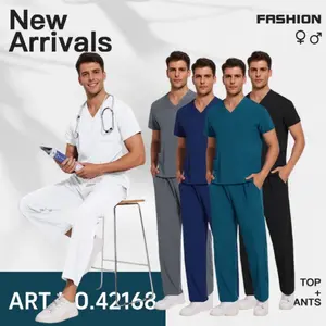 New Nurse Uniform Hand Brush Frosted Set, Maternity Center SPA Center Two-piece Workwear for Doctors and Nurses Comfortable Straight Leg Pants and V-neck Top Workwear