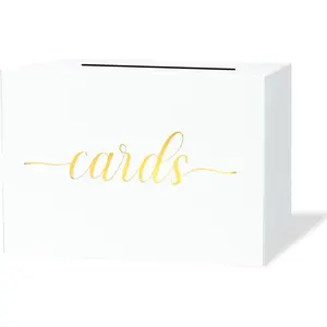 White Wedding Card Box,  Box Holder with  Foil Design for Wedding Receptions, Bridal &  Showers, Graduations, Voting, Donate , Retirements, Anniversaries
