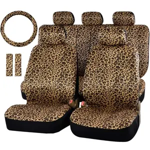 Leopard Car Seat Covers Full Set with Steering Wheel Cover 2 Seat Belt Pads, Cheetah Print Seat Covers for Cars for Women,Airbag Compatible,Universal Fits for Cars,SUV,Truck