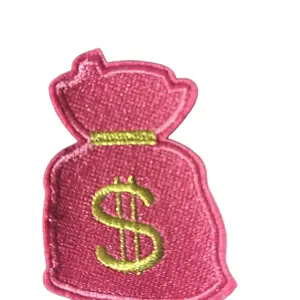 Hot Pink and Gold Money Bag Iron On Patch for Clothing