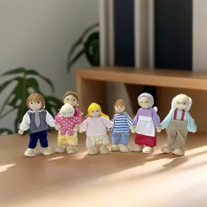 7 sheets Wooden Dollhouse Furniture Set, Adjustable Jointed Toy Figures, Dress Up Doll, Cute Cartoon Design for Boys & Girls, Perfect Birthday Gift