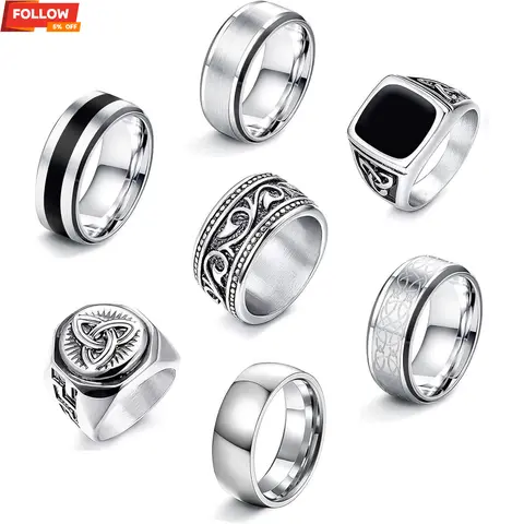 FLORIDECO Men's 7-Piece 316L Stainless Steel Fashion Rings Set - Gothic-Celtic Knot, Retro, Waterproof, Non-Tarnish Biker Jewelry for Daily Wear, Birthday Gift for Men's Accessories