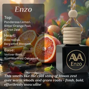 Aromaginarium Enzo Car Air Freshener with Citron, Neroli & Oakwood – Hanging Car Diffuser, Premium Oil, Handmade, Made in USA