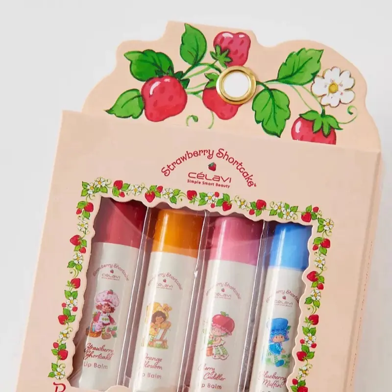 Celavi Strawberry Shortcake Lip Balm Set 4 pcs - Includes Four Flavors in Adorable Design