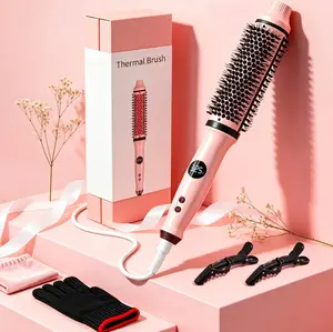 Infrared Thermal Brush, 1.7" Heated Round Brush with Negative Ions, 5-Temp Hair Styler, Dual Voltage Travel Hot Brush, Less Heat Damage, Anti Frizz Smoothing & Shine, Beginner Friendly, All Hair Types hairstyler beautiful gift