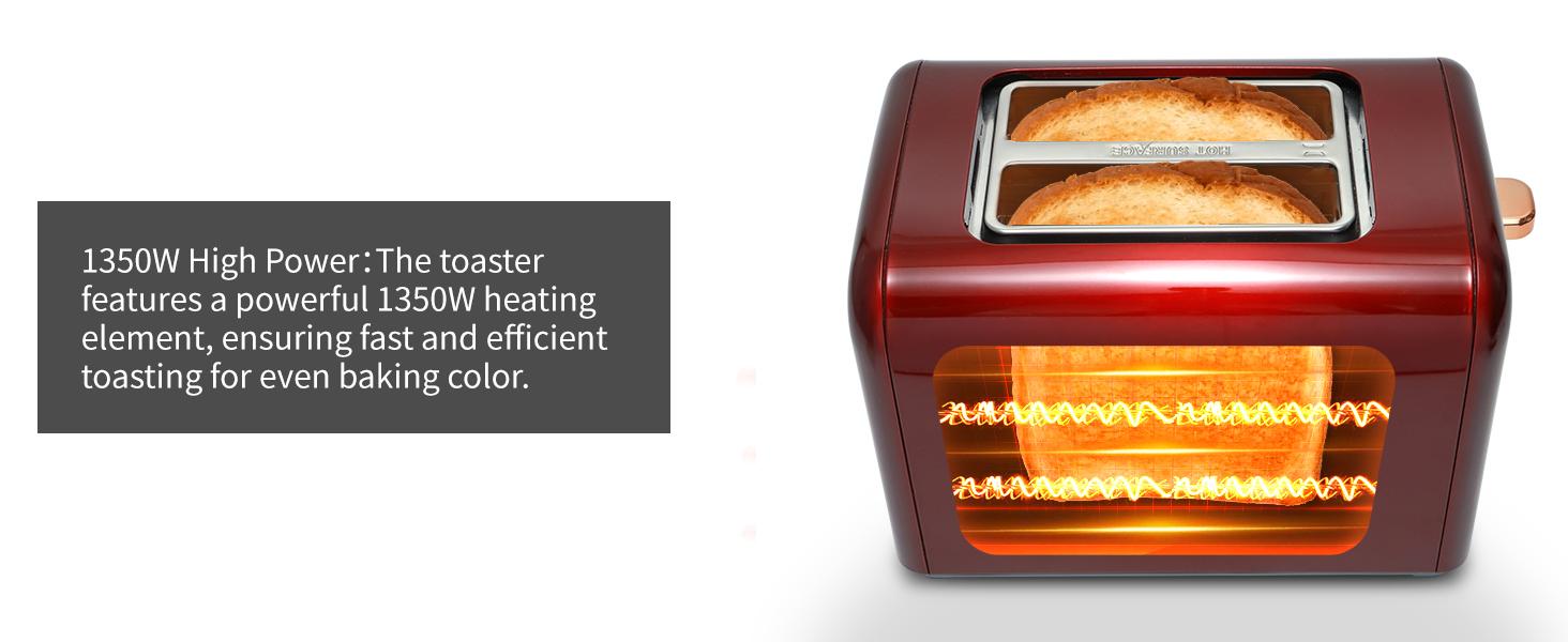 Toaster 2 Slice, Touch Control Stainless Toaster LCD Display, 50% Faster Heating Speed, 1.4'' Wide Slots, More Timer Functions, Removable Crumb Tray, 1350W, Dark Cherry