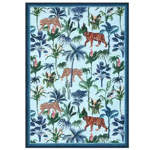 10x13 ft Polyester Cashmere Imitation Blue Rectangular Area Rug, Animal Printed (Jungle Tiger, Leopard) Modern Multi-Use Foldable Washable Rug for Hallway, Bathroom Entryway, Animal Printed Rug, Leopard Print Rugs