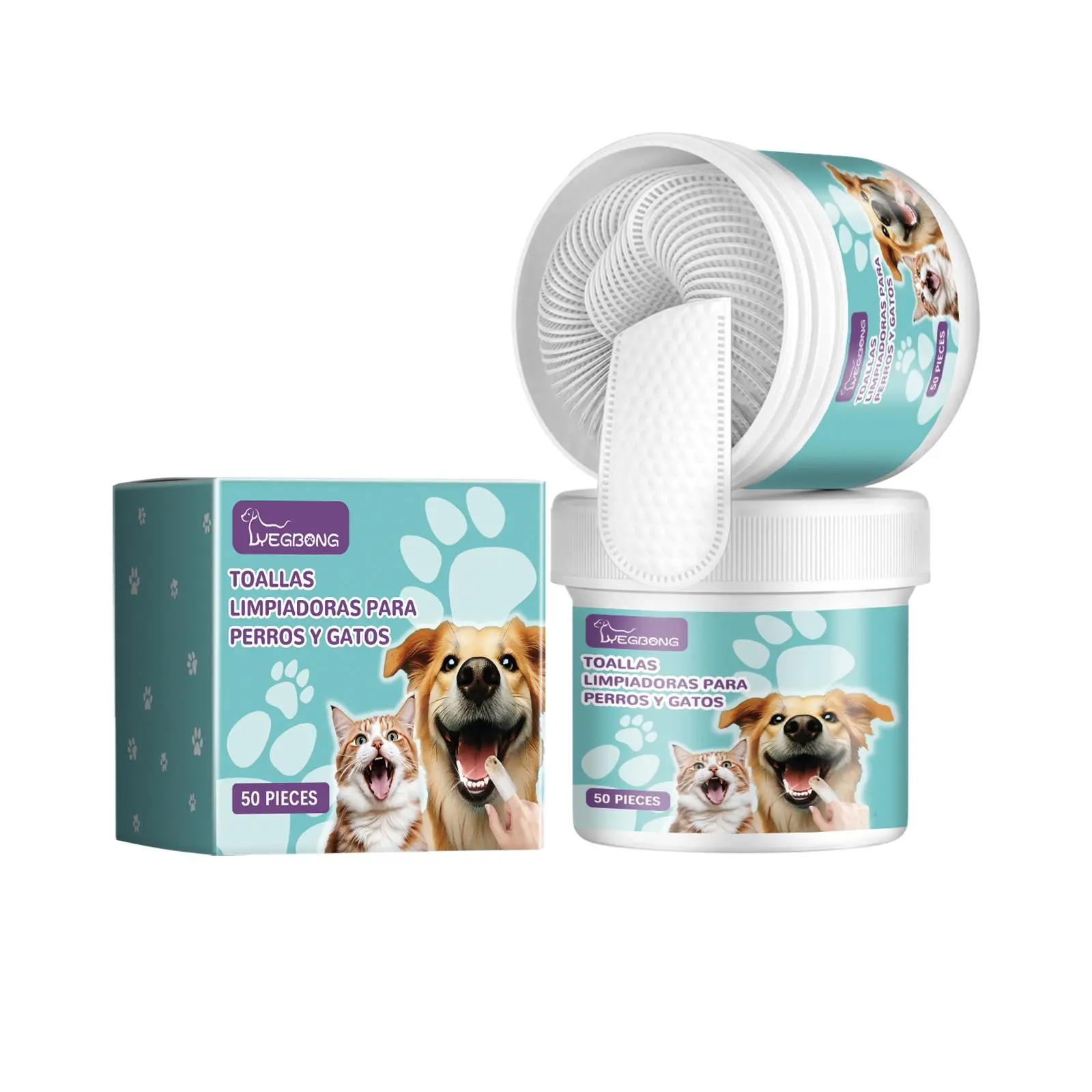 Pet Oral Care Finger Cleaner Wipes, 50-Piece Dog & Cat Grooming Kit with Sodium Bicarbonate, Silicon Dioxide, Sodium Phytate for Gentle Tartar & Plaque Control