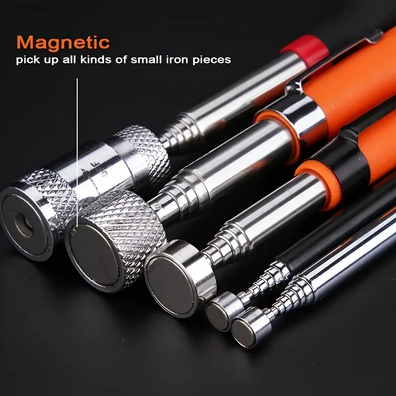 8-Pound Pull 1 Piece Magnetic Pickup Tool - Ergonomic Orange Grip, Extendable Stainless Steel Rod, Portable Durable - for Nails, Screws, Small Metal Pieces - DIY, Construction Retrieval, 1 Piece Tool