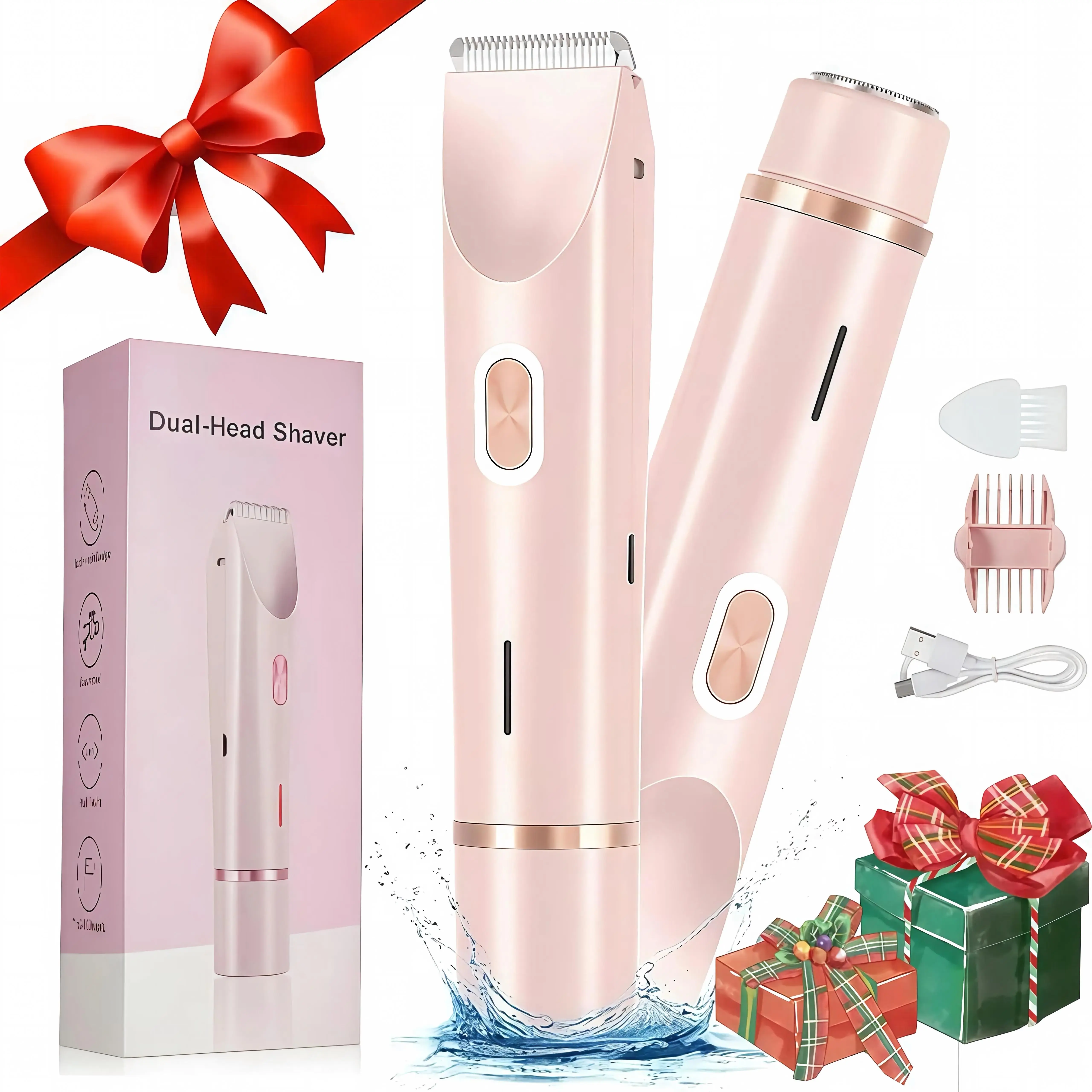 2-in-1 Shaver for Women and Facial Hair Groomer, Waterproof Lightweight Trimmer for Legs, Underarms & Bikini Line, Razors, Self Care Gadgets, Smooth Legs, Clean Shave, Adults, Shaves & Trims, Bikini Hair Removal, Body Hair Removal Shaving