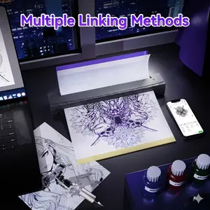 D80 Tattoo Stencil Printer Tattoo Printer Thermal Printer For Tattoo, Mini Portable Printer, Compatible With Smartphone And PC, IOS, Android, With 5pcs A4 Tattoo Transfer Paper