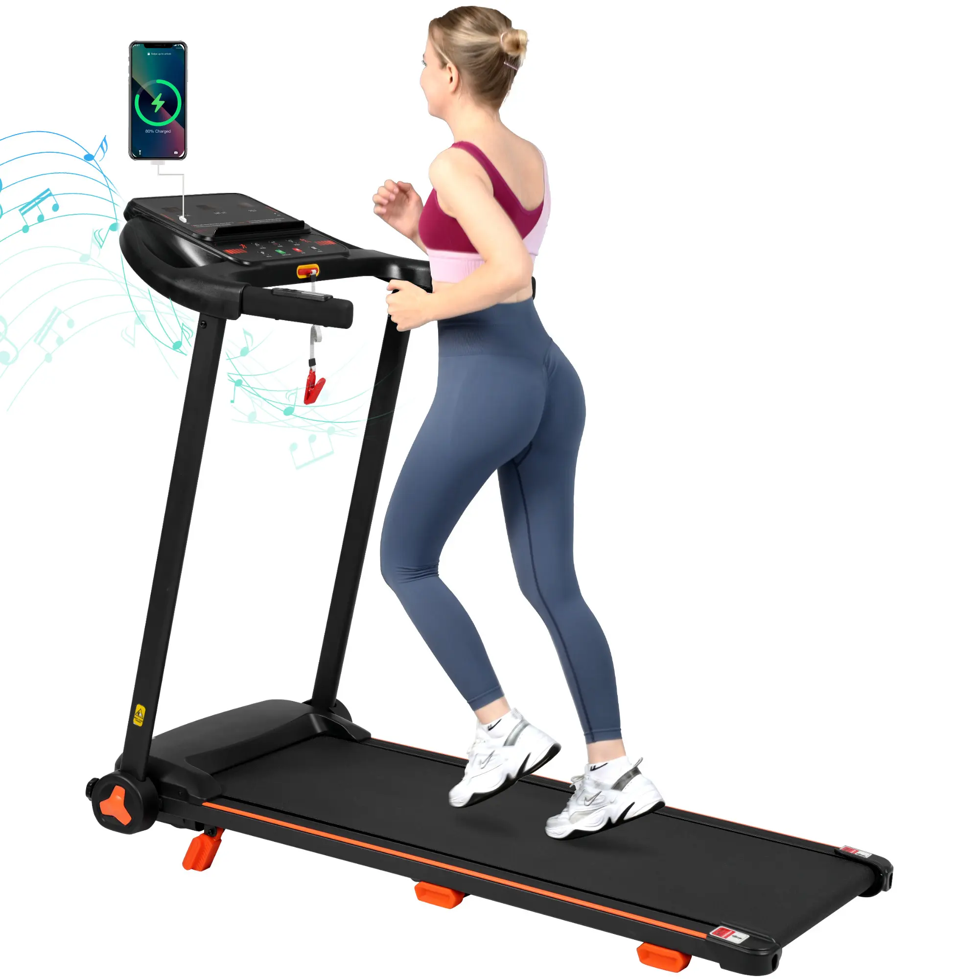 Treadmills for Home, 2.5HP Quiet Folding Treadmill 300lbs Weight Capacity, 7.5MPH, Incline Treadmill With USB Charge Station For Android & Bluetooth Speaker, 6 Shock-Absorbing