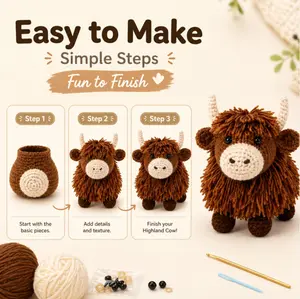 TIKA Beginner Crochet Kit Highland Cow with Step-by-Step Video Tutorials, DIY Amigurumi Animal Crochet Starter Set for Adults