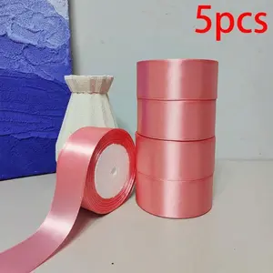 5pcs 4cm Wide Satin Ribbon Bow Hair Accessories For Cake Baking, Handmade Rose Flowers, Birthday Party, Wedding Decoration, Gift Wrapping, Graduation Ceremony, Easter Decor, Birthday Decor, Bachelorette Party springtok