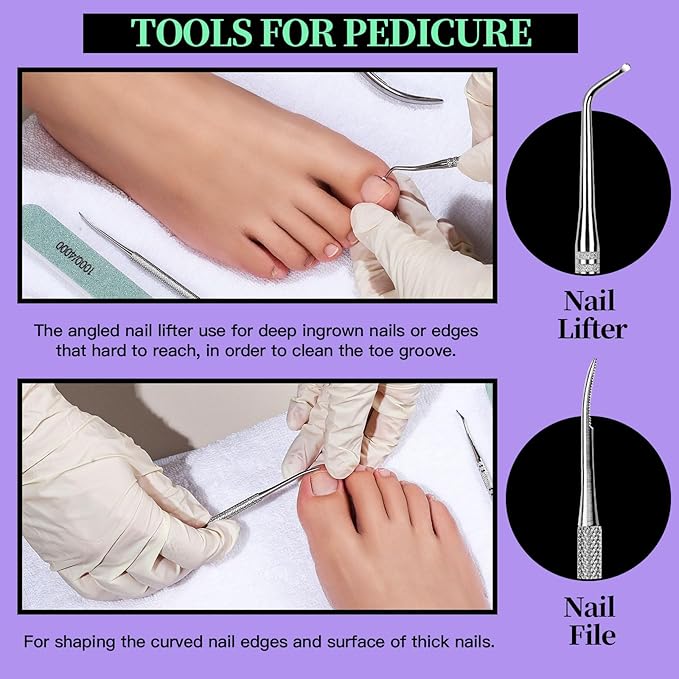 Premium Manicure & Pedicure Tool Kit Professional Nail Care Set with Cuticle Nippers Pushers Peelers 100/180 Nail Files Buffer Block Ingrown Toenail Tool & Toenail File Salon