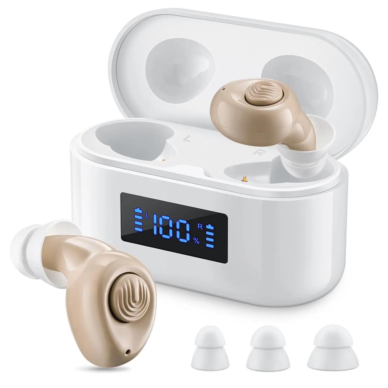 OTC Rechargeable Hearing Aids with U.S. Chip & Noise Cancelling | 100H Battery Life, 6 Volume, LED Display,One-Button Control for Adults with Hearing Loss