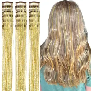 Hair Tinsel Pack of 18 count Hair Tinsel Clip in 20 Inch Clip in Tinsel Hair Extensions Glitter Fairy Hair Clips Dazzle Hair Accessories for Girls  Women (-18 Pcs)