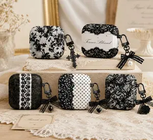 Black & White Lace AirPods Case Set, Gothic Floral Earbud Cover, Elegant Vintage Style Protective Case for AirPods Gen 1 2 3 4, No keychain