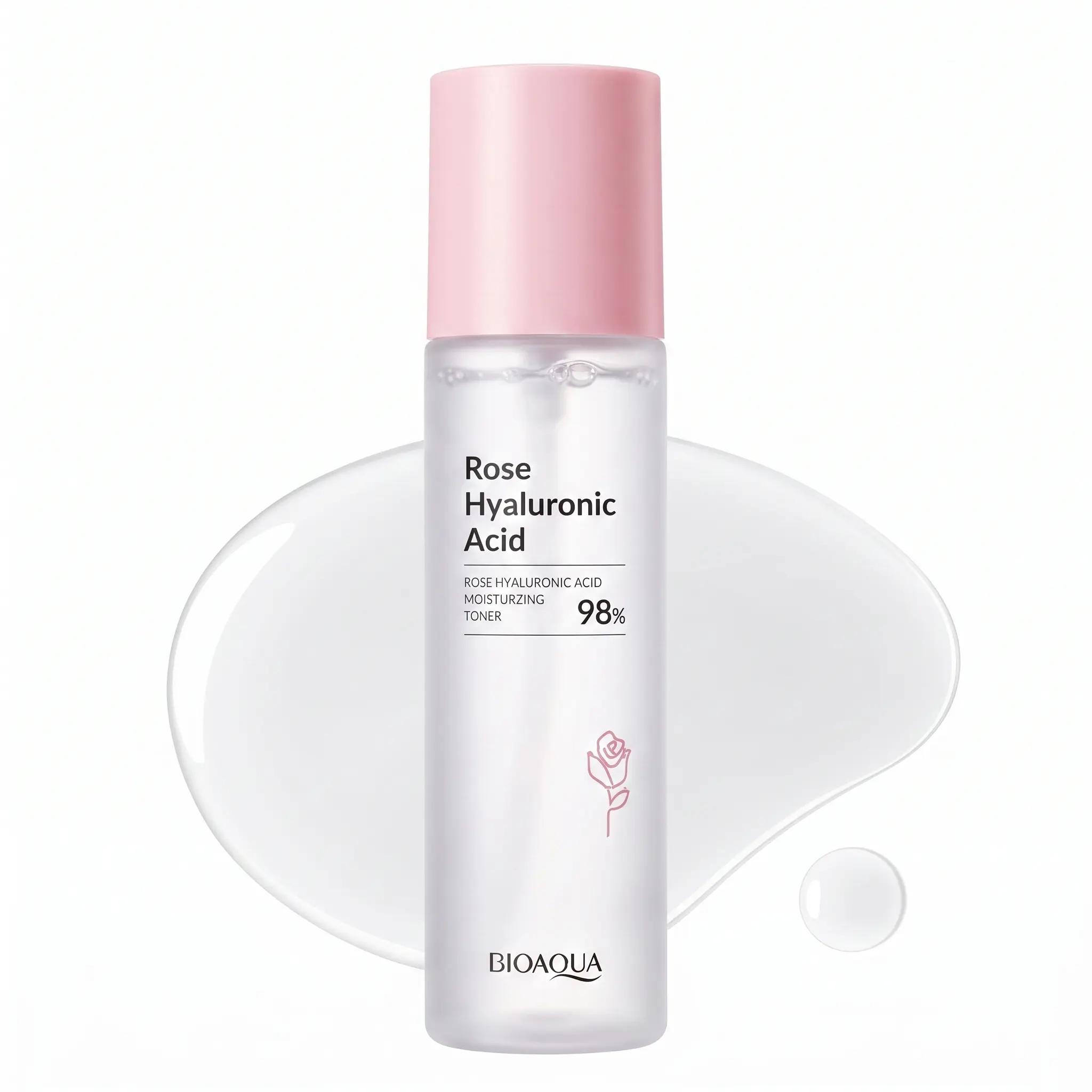 BIOAQUA Rose Hydrating Rice Extract Toner with Hyaluronic Acid 100ml | Watery Fresh Face Toner, First-Step Skin Care for Smooth Makeup Prep all-day suppleness