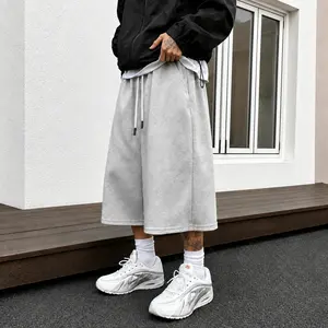 Mens Capri Sweatpants Relaxed Fit Cropped Joggers Drawstring Waist Wide Leg Lounge Pants Summer Streetwear Gym Workout Casual Travel Daily Wear Three Quarter Length Pants With Pockets Easy Movement For Athletic Casual Looks