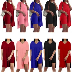 Difanlv Plus Size 2 Piece Outfits for Women - Casual Everyday Tracksuits with Short Sleeve Tunic Top & Skinny Biker Shorts, Comfortable Fabric