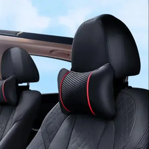 PU Leather and Breathable Mesh Car Pillows, Automotive Headrest Neck Rest Support Cushion, Auto Seat Accessories, Universal Car Interior Decor Accessory
