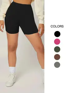 Women'S Plain High-Waisted Bike Shorts, Casual Elastic Waist Breathable Stretchy Skinny Shorts for Sports Gym Running Activewear, Casual Athletic Shorts