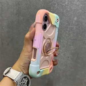 Hard Armor Grip Case Compatible with iPhone 17 air 16 15 14 13 12 11 Pro Max Plus 360° Swivel Ring Stand, Drop Resistant Full Body Rugged Case 3-In-1 Protective Durable Case