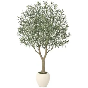 VeriNatural 8FT Artificial Olive Tree – Realistic Tall Faux Olive Tree with UV-Resistant Leaves & Fruits, White Round Planter, Indoor & Outdoor Home, Office & Living Room Decor (VN210)