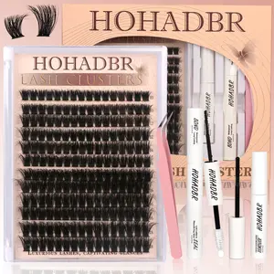 Lash Clusters Kit Natural Individual Lashes Wispy Eyelash Extensions 8-16mm DIY Lash Extension Kit Lash Bond and Seal Waterproof, Lash Applicator, Thick False Eyelashes Kit