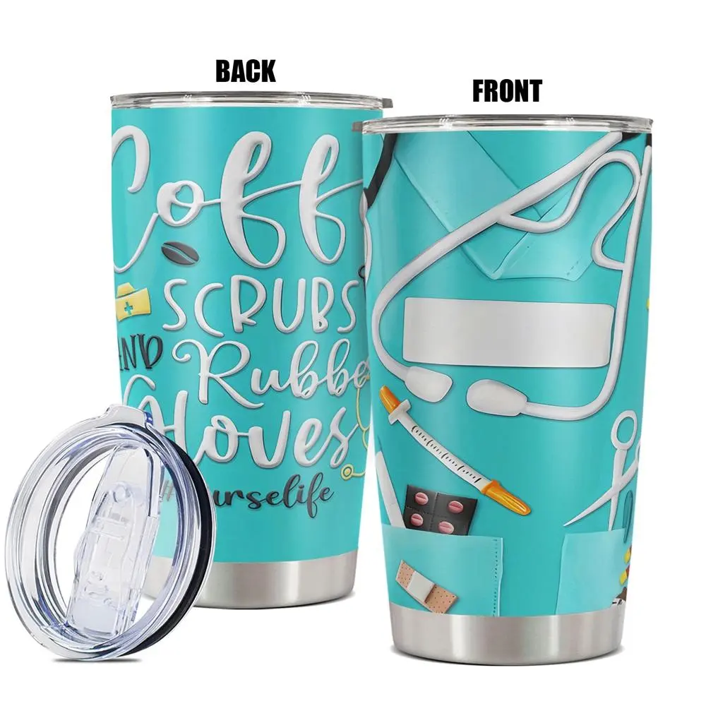 Nurse Themed 20oz Tumbler, Stainless Steel Insulated Tumbler with Straw, Drinking Cup for Home Office School, Gift for Nurse, Drinkware