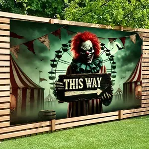 Carnival Guide Backdrop Decoration - Waterproof Polyester Wall Banner with Arrow Print, Reusable Prop for Businesses