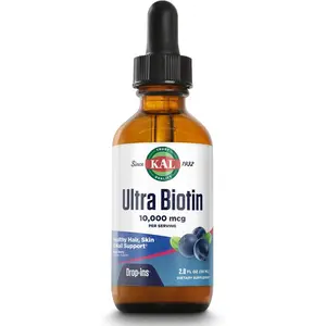 KAL Ultra Biotin 10000mcg DropIns, Liquid Biotin Drops, Hair Growth Supplement, High Potency Vitamin B7, Healthy Hair, Skin, Nails and Energy Support, Natural Mixed Berry Flavor, Approx. 59 Serv, 2oz