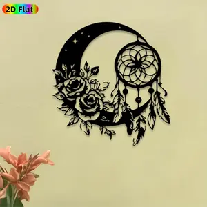 1pc Dreamcatcher & Rose Metal Wall Art,Dreamy Dreamcatcher & Rose Statue Mural, Ideal Gift for New Year, Easter, Boho Decor Enthusiasts, Rust-Resistant Metal Wall Decor Wall Sculptures, Perfect for Bedroom Wall & Garden Fence, Unique Home Decor