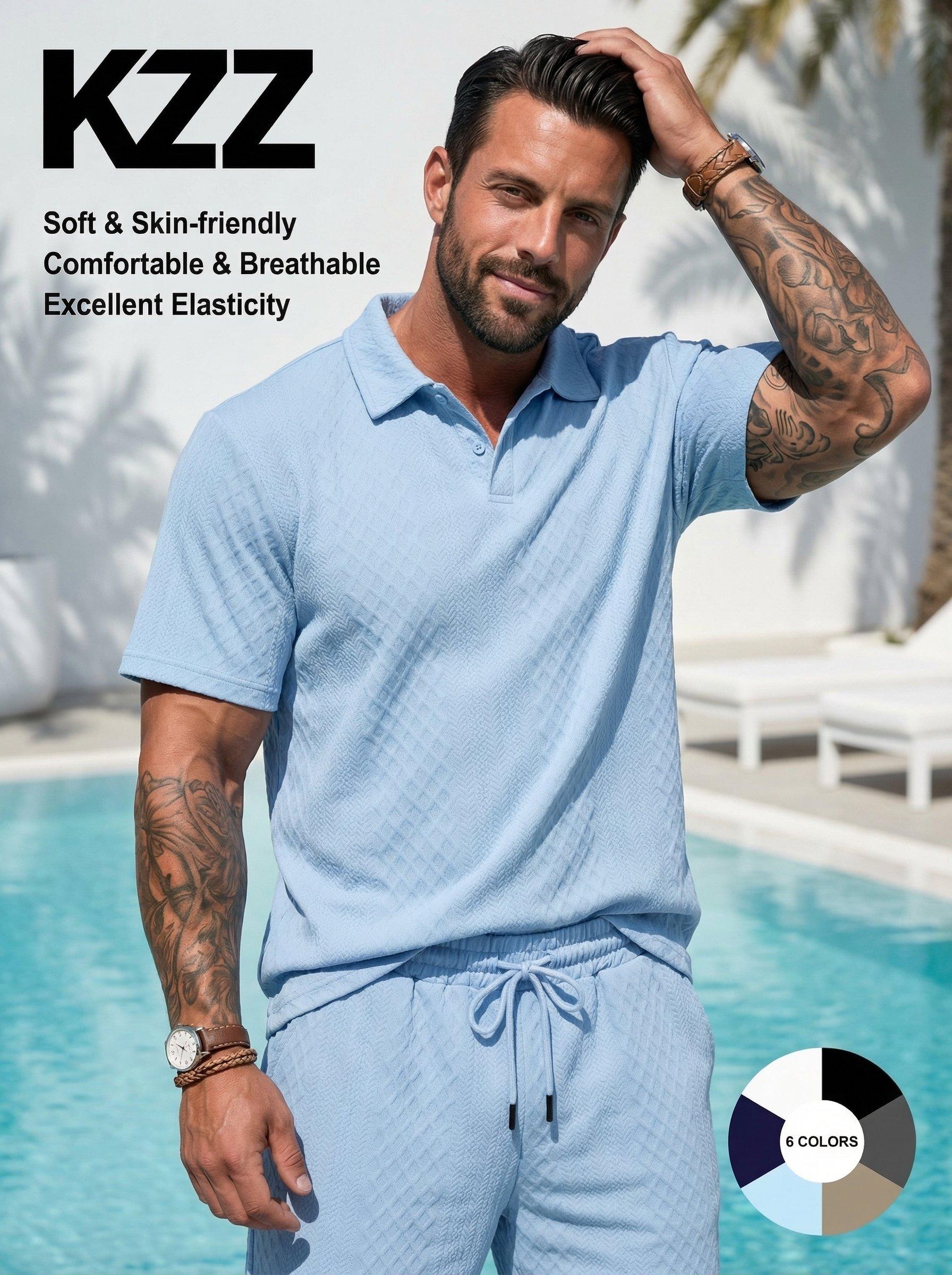 KZZ Men's Solid Polo Shirt & Drawstring Waist Shorts Set Cozy Breathable Two-piece Outfits for Daily Outdoor Wear Menswear Suits,father'sdaygifts KZZ Men's Solid Polo Shirt & Drawstring Waist Shorts Set Cozy Breathable Two-piece Outfits for Daily Outdoor Wear Menswear Suits,father'sdaygifts