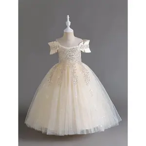 Children's Wedding Dress Flower Girl Long Mesh Princess Dress Girls' Performance Piano Evening Dress