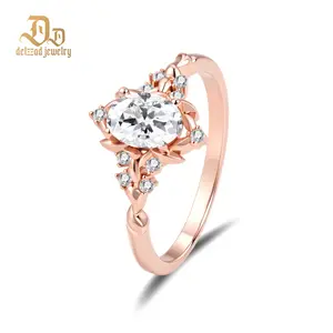 【exclusive in livestream】Delzzad 1ct Love Blossom Ring‌ Oval Cut Synthetic Moissanite Ring Jewelry S925 Elegant Rose Golden Engagement Ring Nature Inspired Promise Ring for Women Perfect Birthday Engagement Wedding Anniversary Christmas Gift