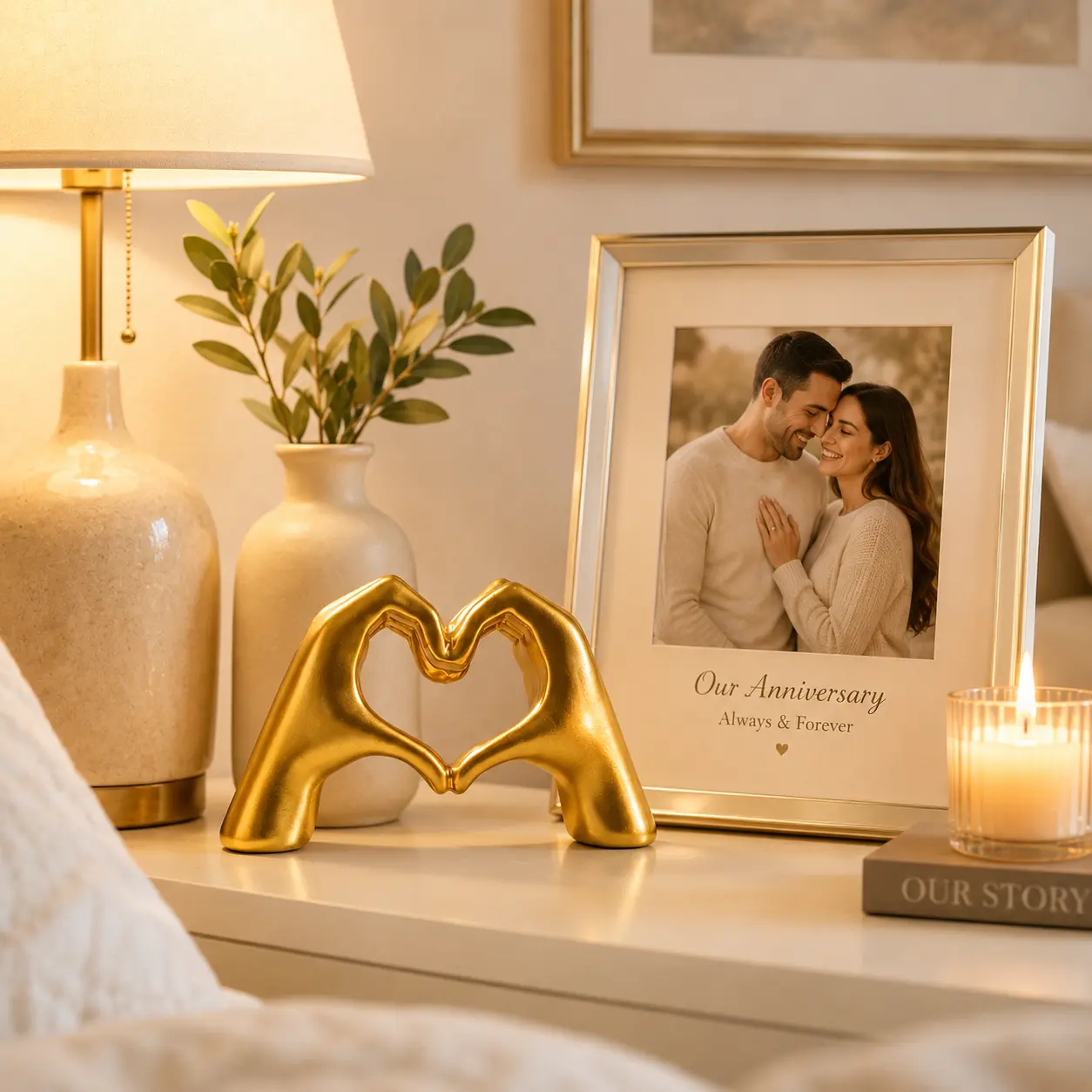 Gold Hand Gesture Resin Sculpture with Heart Accent, Elegant Modern Home Decor Statue, Symbol of Love and Appreciation, Unique Meaningful Gift for Family, Friends, Teachers and Loved Ones, Perfect for Desk, Shelf, Bedroom and Living Room