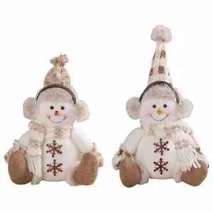 Handmade Christmas Snowman Plush Toy, Expandable Knitted Reindeer Stuffed Animal, Holiday Window Display Decoration, Non-Electric Fabric Ornament