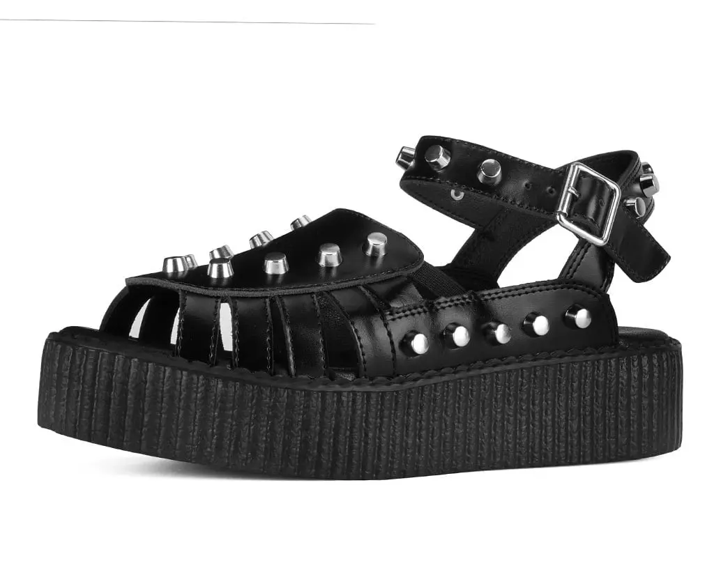 Black Leather Flat Studded Viva Mondo Sandal