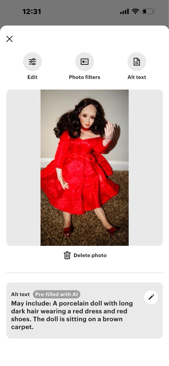 Haunted Doll Reafy for Adoption - Red Dress with Red Shoes and Long Brown Hair