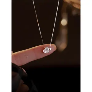 Luxury Cute S925 Silver Color Zircon Pendant Necklace, Heart Charm Design, Valentine Gift for Girlfriend, No Choking Hazard